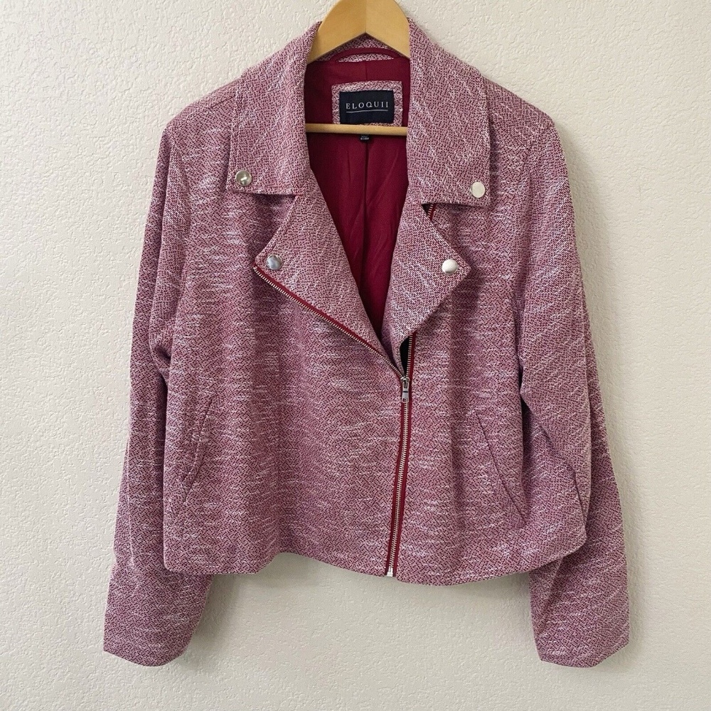 Eloquii Blazer Jacket Size 22/24 or 3X Red White Zip Up Long Sleeves